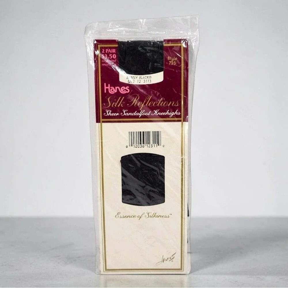 Hanes Silk Reflections Knee Highs Barely Black 2-Pair NWT 1990 Vintage NOS